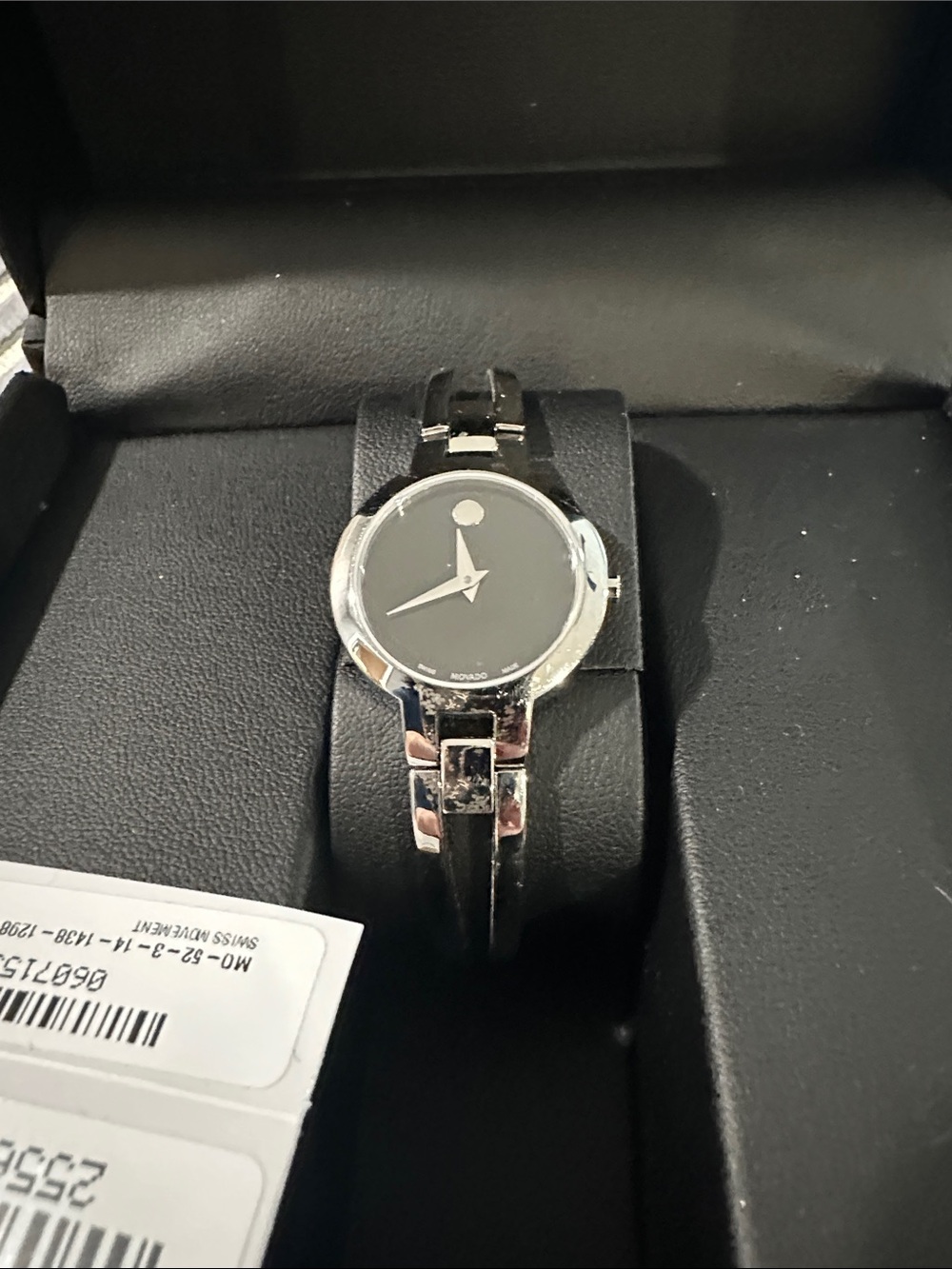 Movado Silver Case Black Dial Women's Bracelet Watch